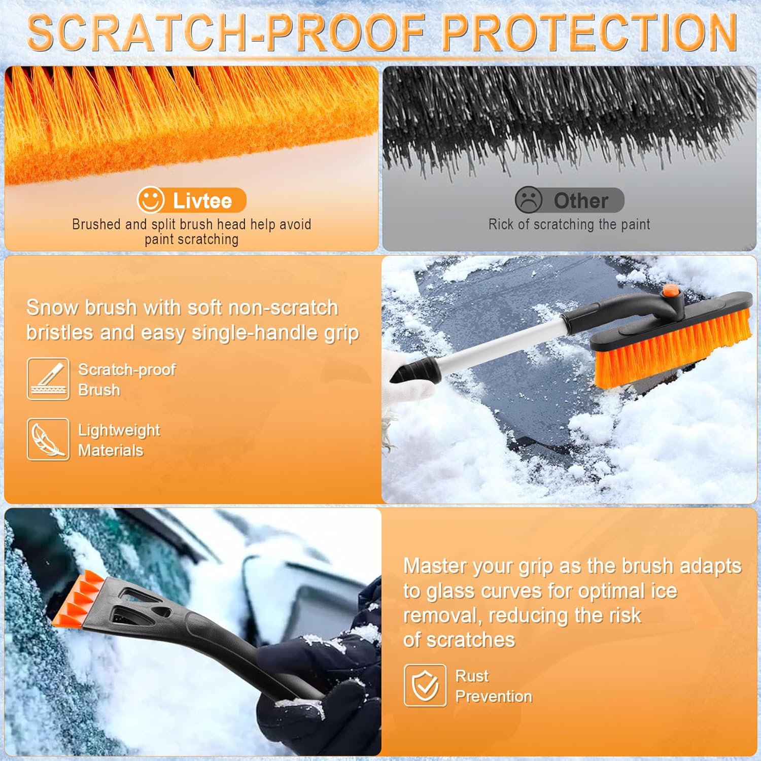 32" Extendable Snow Removal Tool with 360° Rotating Brush, Automotive exterior Accessories