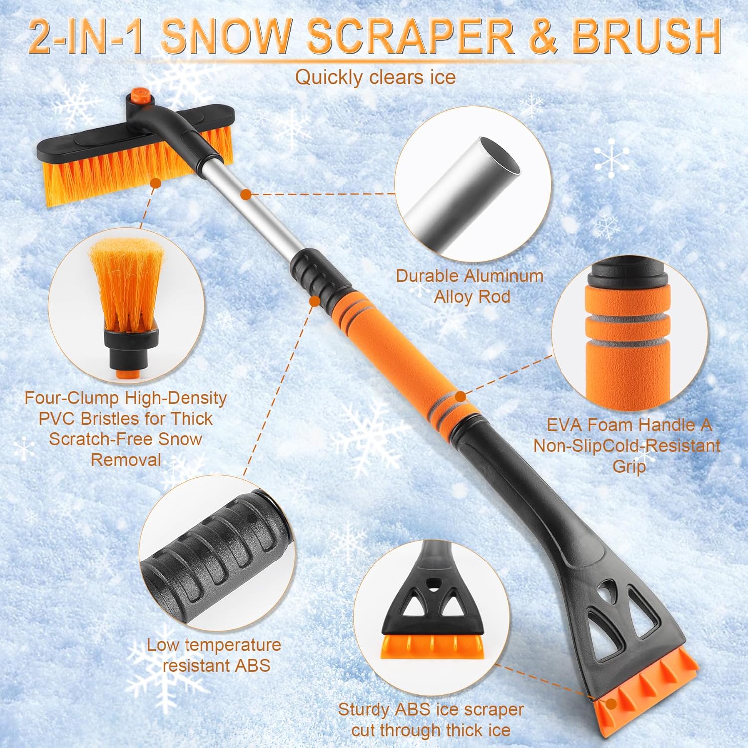 32" Extendable Snow Removal Tool with 360° Rotating Brush, Automotive exterior Accessories