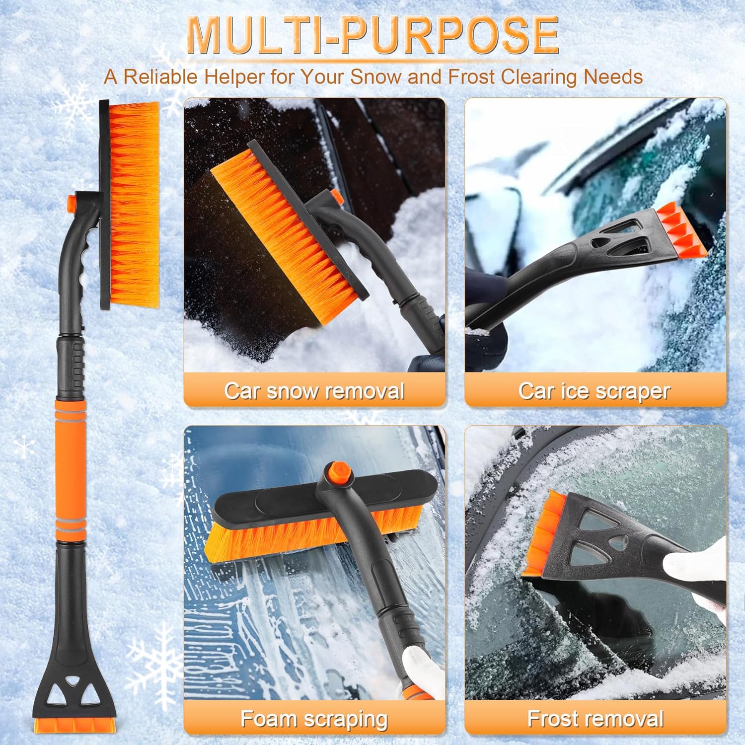 32" Extendable Snow Removal Tool with 360° Rotating Brush, Automotive exterior Accessories