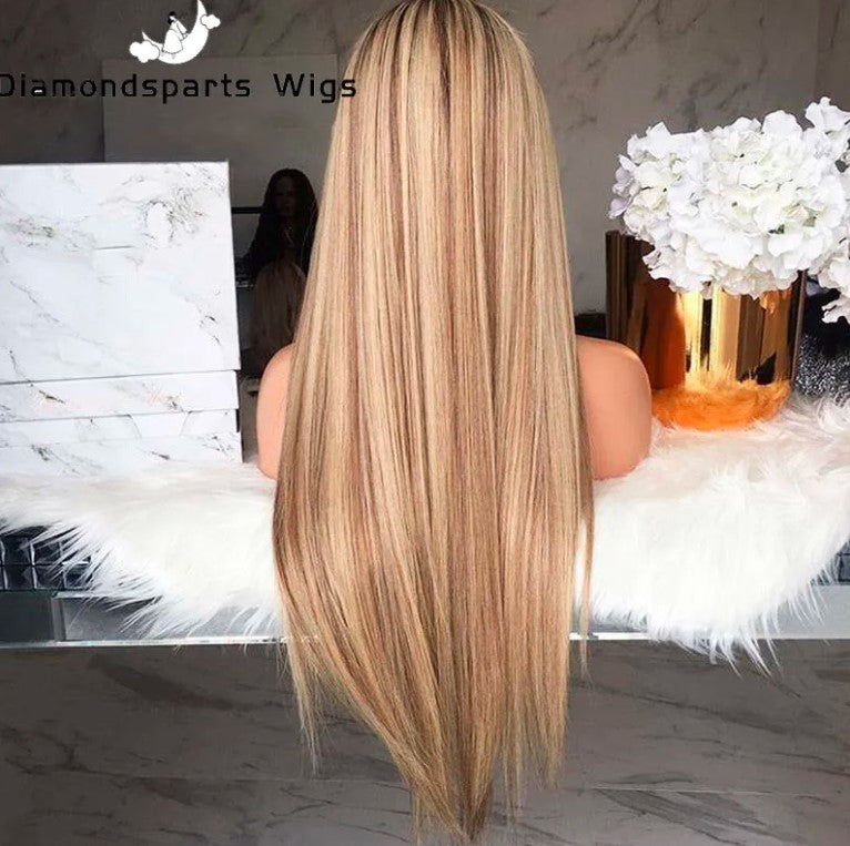 Women Real Long Straight Hair Wigs Ladies Natural Ombre Blonde Cosplay Full Wig