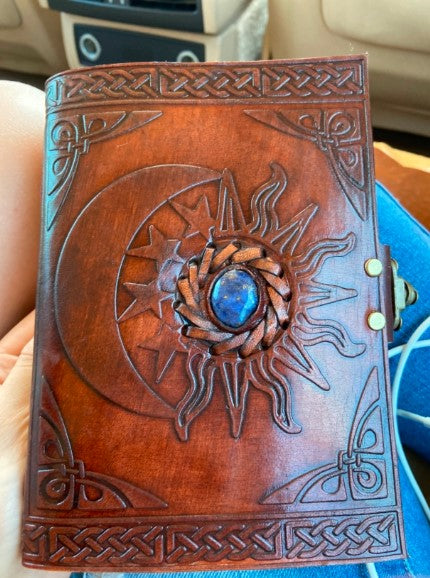 Load image into Gallery viewer, Sun &amp; Moon Leather Bound Writing Journal | 5&quot;x7&quot; inches
