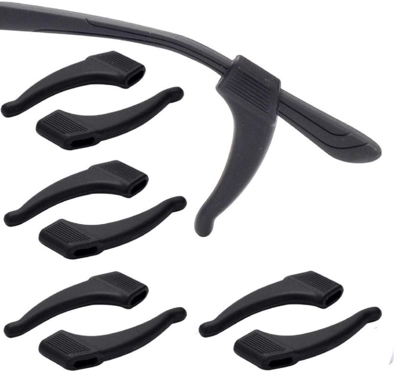 4 Pair Anti Slip Glasses Ear Hooks Tip Eyeglasses Grip Temple Holder Silicone Soft (BLACK)