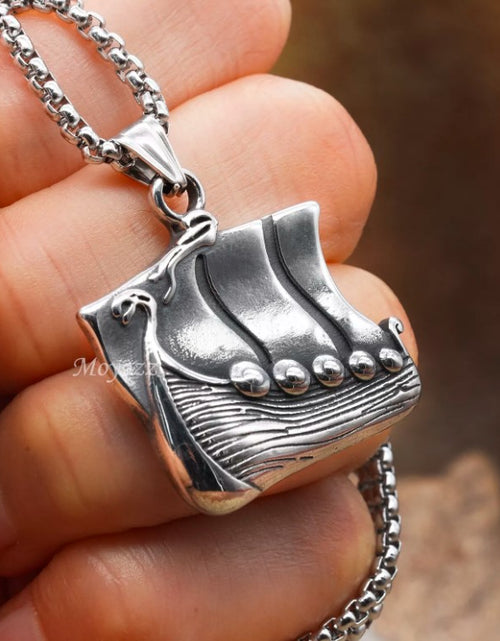 Load image into Gallery viewer, Stainless Steel Mens Nordic Viking Pirate Ship Pendant Necklace For Men Gift
