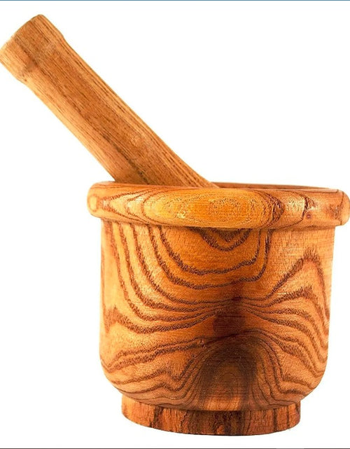 Load image into Gallery viewer, Wooden Bamboo Mortar And Pestle For Kitchen, Natural Wood, 4 x 4.5 Inches
