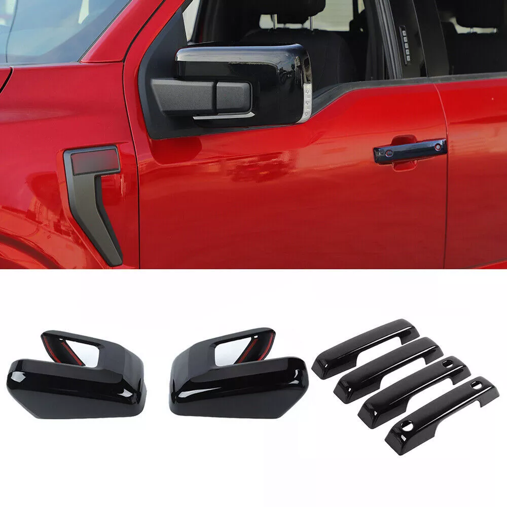 Door Handles & Rearview Mirror Cover Trim For 2021+ Ford F150 Black Accessories