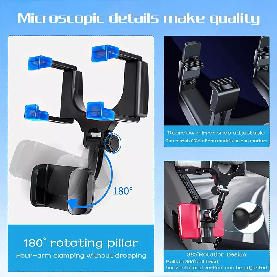 Universal 360° Car Rear-view Mirror Mount Stand Holder Cradle For Cell Phone GPS